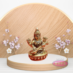 Goddess Saraswati Small Brass Idol For Knowledge, Music, Arts and Wisdom