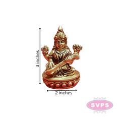 Goddess Saraswati Small Brass Idol For Knowledge, Music, Arts and Wisdom