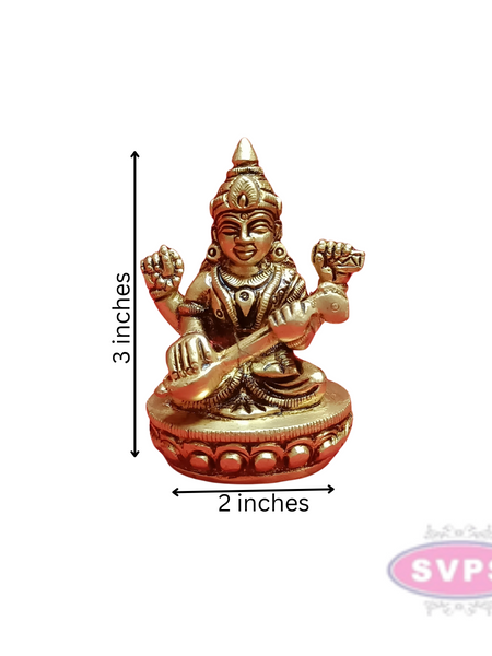Goddess Saraswati Small Brass Idol For Knowledge, Music, Arts and Wisdom