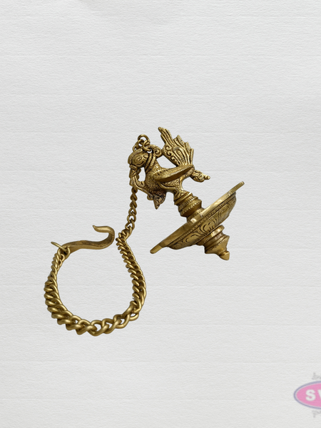 Brass Hanging Peacock & Annam Oil Lamp – Handmade Temple Diya