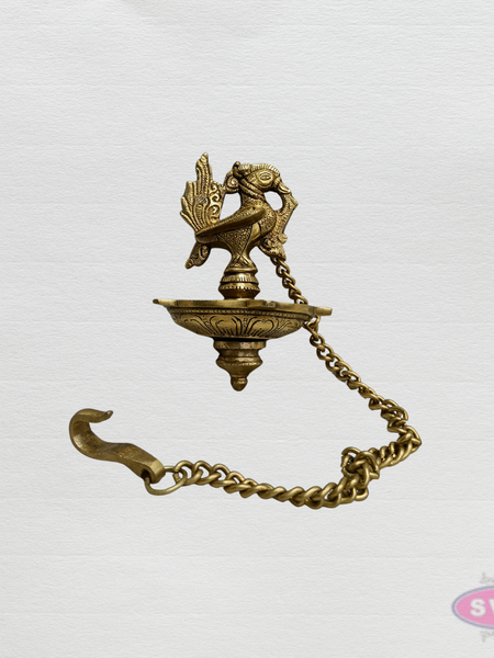 Brass Hanging Peacock & Annam Oil Lamp – Handmade Temple Diya