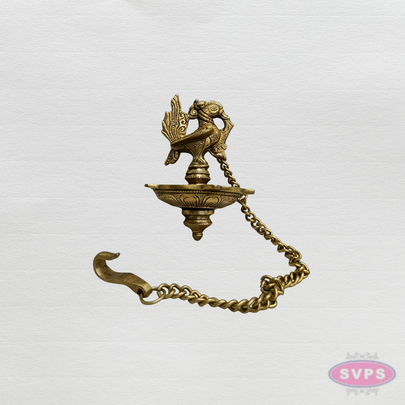 Brass Hanging Peacock & Annam Oil Lamp – Handmade Temple Diya
