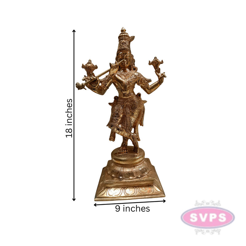 Handmade Panchaloham Lord Krishna Idol for Temple / 18 inches