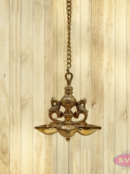 Brass Five Wicks Hanging Parrot Lamp