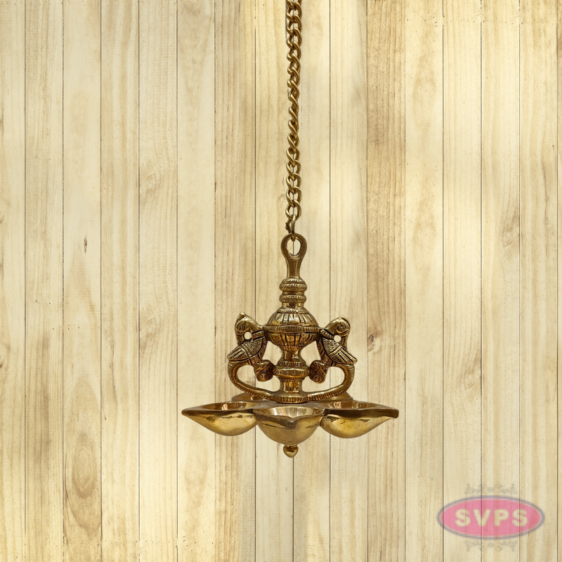 Brass Five Wicks Hanging Parrot Lamp