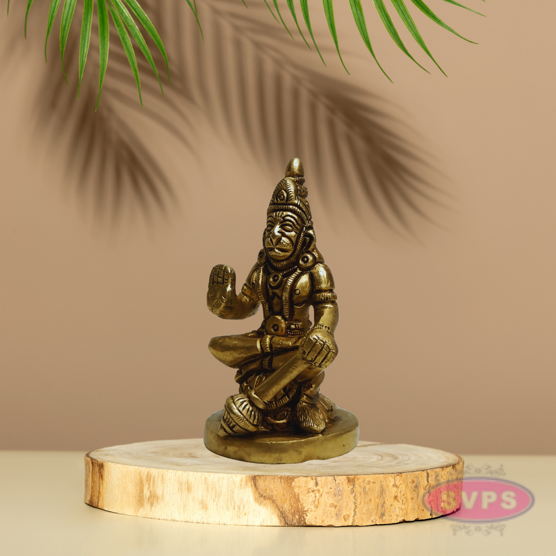 Brass Hanuman Murti in Blessing Pose – Spiritual Décor