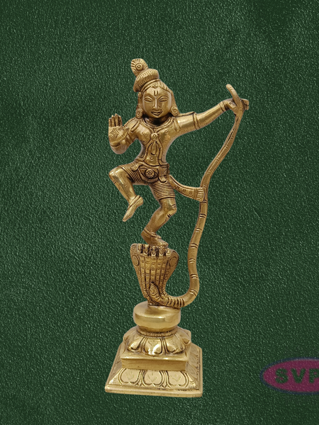 Handcrafted Brass Krishna Kalinga Narthana Idol – Dancing Lord Krishna on Kaliya, Pooja & Decor Statue