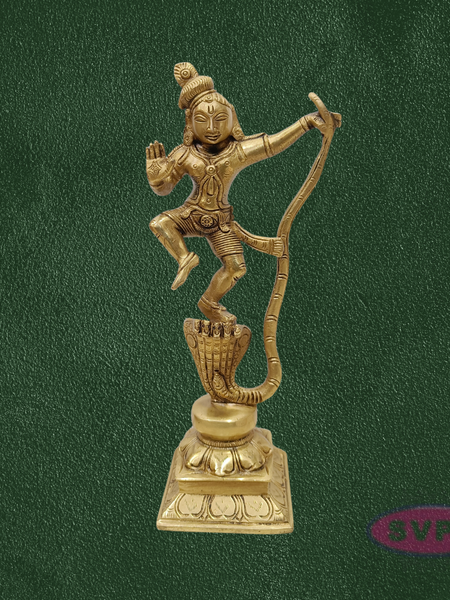 Handcrafted Brass Krishna Kalinga Narthana Idol – Dancing Lord Krishna on Kaliya, Pooja & Decor Statue