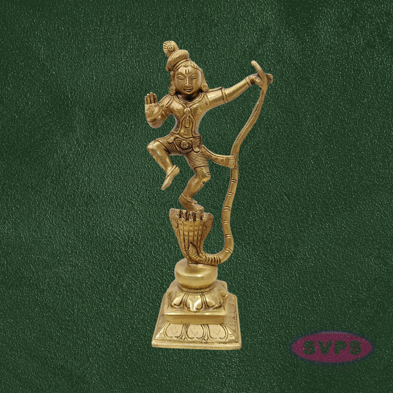 Handcrafted Brass Krishna Kalinga Narthana Idol – Dancing Lord Krishna on Kaliya, Pooja & Decor Statue