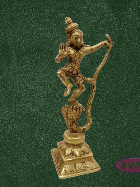 Handcrafted Brass Krishna Kalinga Narthana Idol – Dancing Lord Krishna on Kaliya, Pooja & Decor Statue