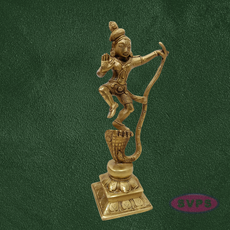 Handcrafted Brass Krishna Kalinga Narthana Idol – Dancing Lord Krishna on Kaliya, Pooja & Decor Statue