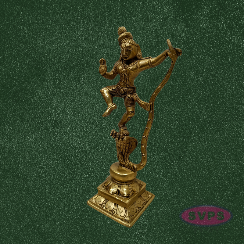 Handcrafted Brass Krishna Kalinga Narthana Idol – Dancing Lord Krishna on Kaliya, Pooja & Decor Statue