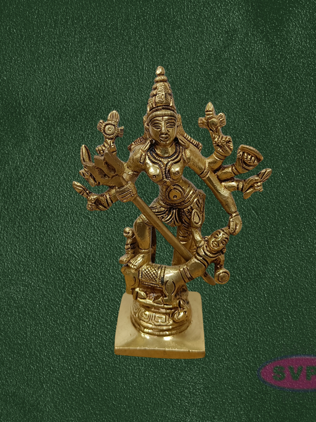 Brass Goddess Kali Statue with Demon Base – Traditional Hindu Idol