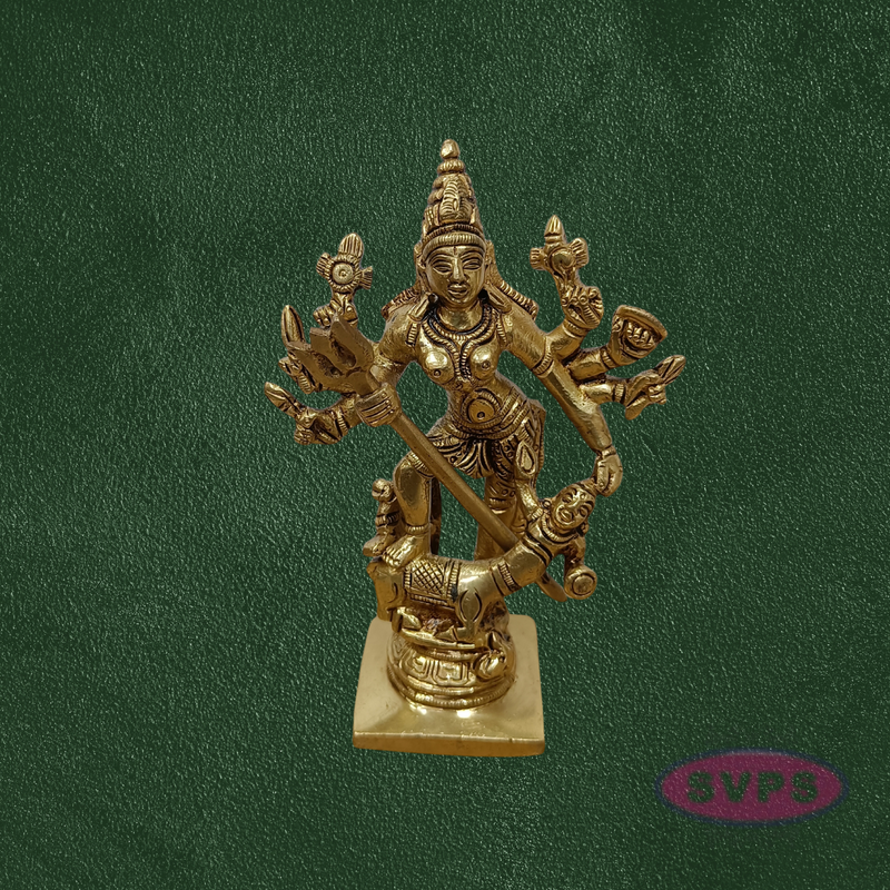 Brass Goddess Kali Statue with Demon Base – Traditional Hindu Idol
