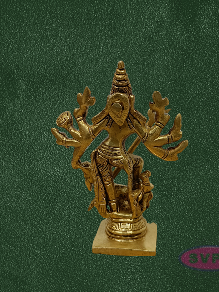 Brass Goddess Kali Statue with Demon Base – Traditional Hindu Idol