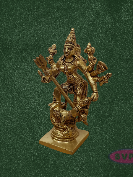 Brass Goddess Kali Statue with Demon Base – Traditional Hindu Idol
