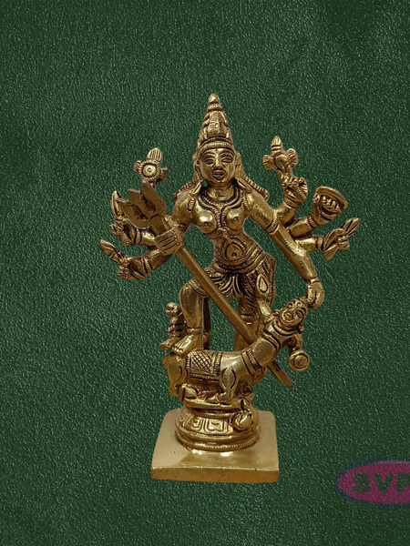 Brass Goddess Kali Statue with Demon Base – Traditional Hindu Idol