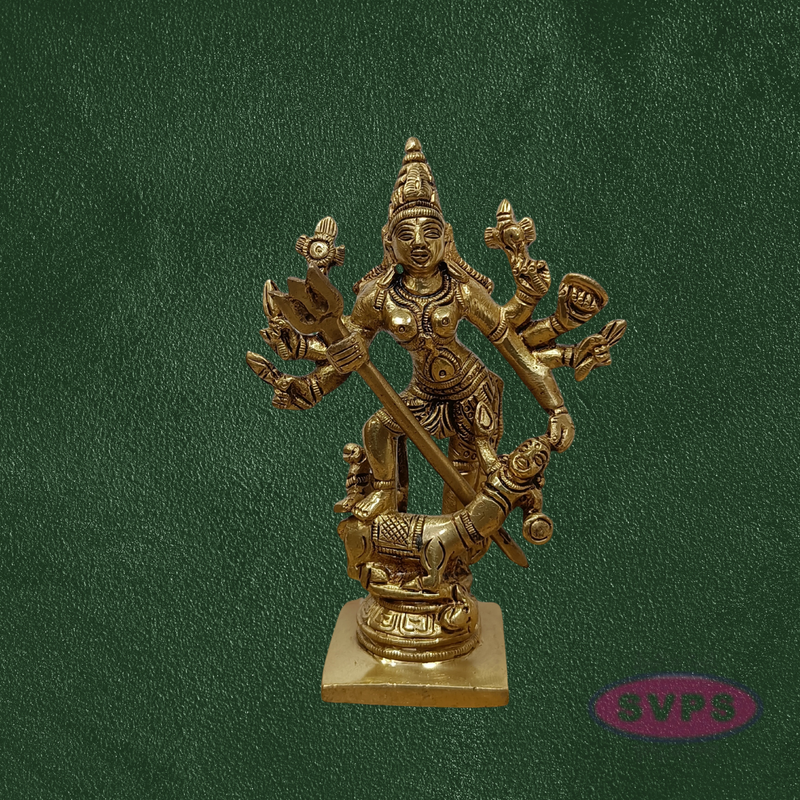 Brass Goddess Kali Statue with Demon Base – Traditional Hindu Idol