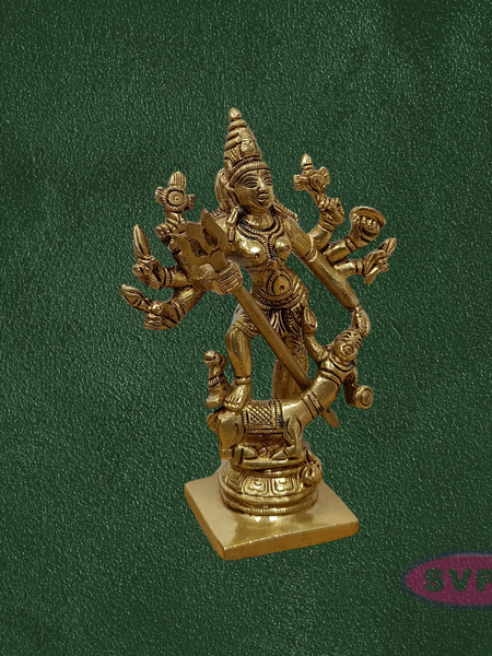 Brass Goddess Kali Statue with Demon Base – Traditional Hindu Idol