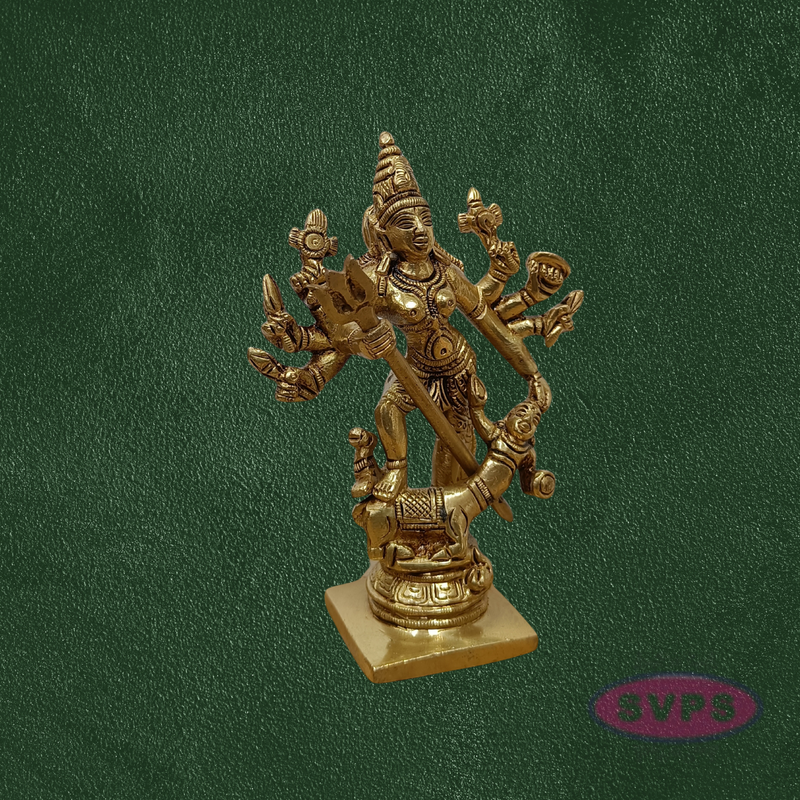 Brass Goddess Kali Statue with Demon Base – Traditional Hindu Idol