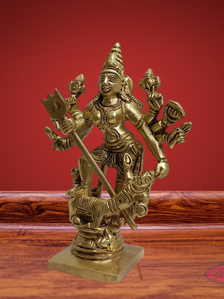Mahishasuramardhini Brass Idol 5 Inch – Antique Finish Goddess Durga Statue for Pooja Room