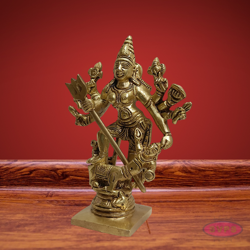 Mahishasuramardhini Brass Idol 5 Inch – Antique Finish Goddess Durga Statue for Pooja Room