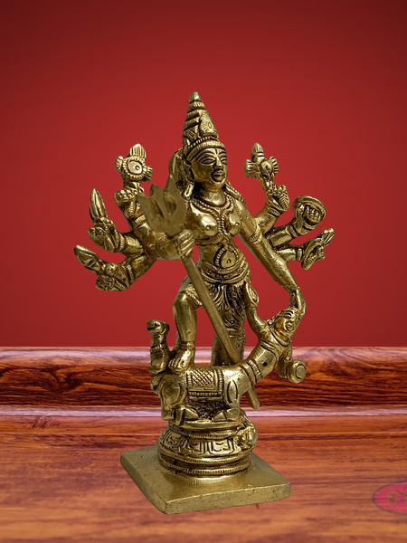 Mahishasuramardhini Brass Idol 5 Inch – Antique Finish Goddess Durga Statue for Pooja Room