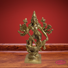Mahishasuramardhini Brass Idol 5 Inch – Antique Finish Goddess Durga Statue for Pooja Room