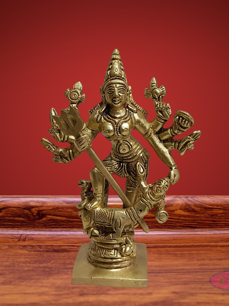 Mahishasuramardhini Brass Idol 5 Inch – Antique Finish Goddess Durga Statue for Pooja Room