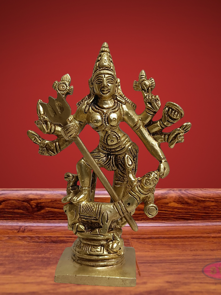 Mahishasuramardhini Brass Idol 5 Inch – Antique Finish Goddess Durga Statue for Pooja Room