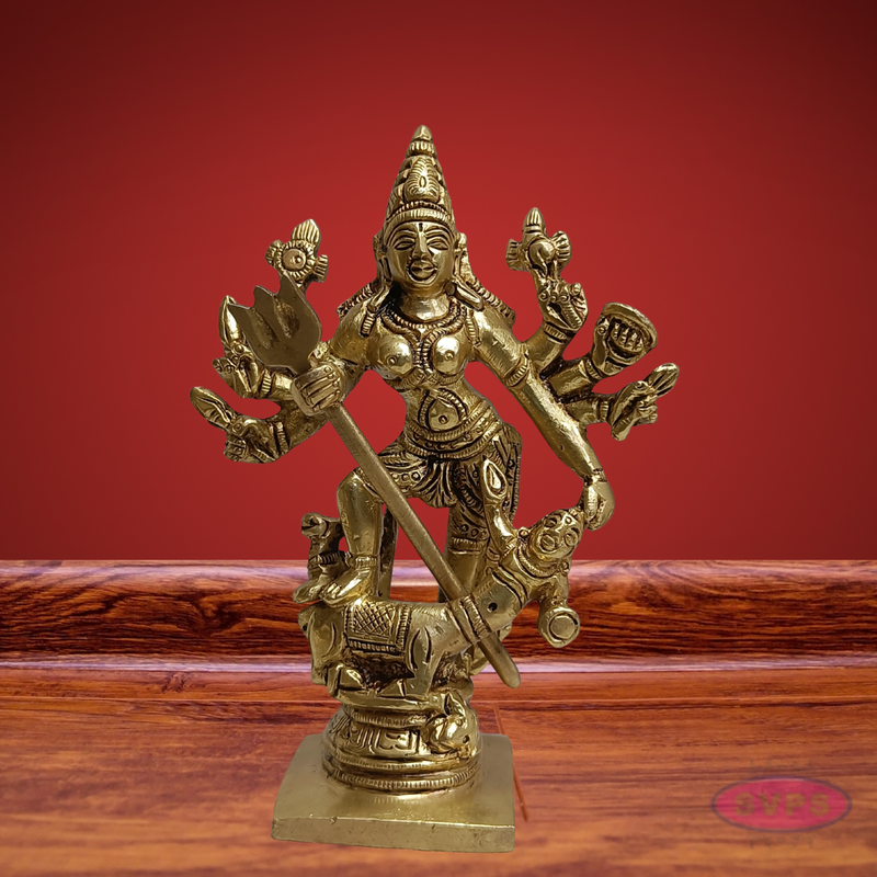 Mahishasuramardhini Brass Idol 5 Inch – Antique Finish Goddess Durga Statue for Pooja Room