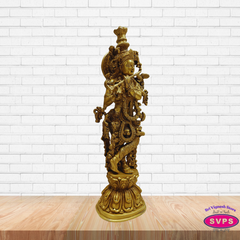 Sri Krishna Brass Murti with Flute – Decorative Pooja Idol