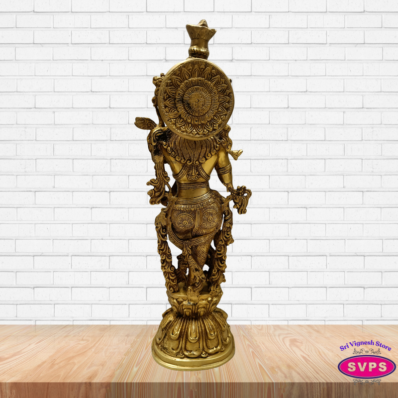 Sri Krishna Brass Murti with Flute – Decorative Pooja Idol