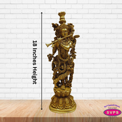 Sri Krishna Brass Murti with Flute – Decorative Pooja Idol