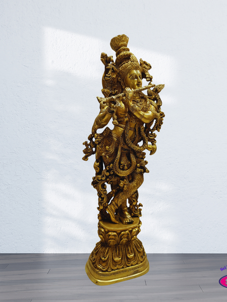 Decorative Brass Krishna Bhagavan Statue 2.5 Feet – Divine Living Room Accent