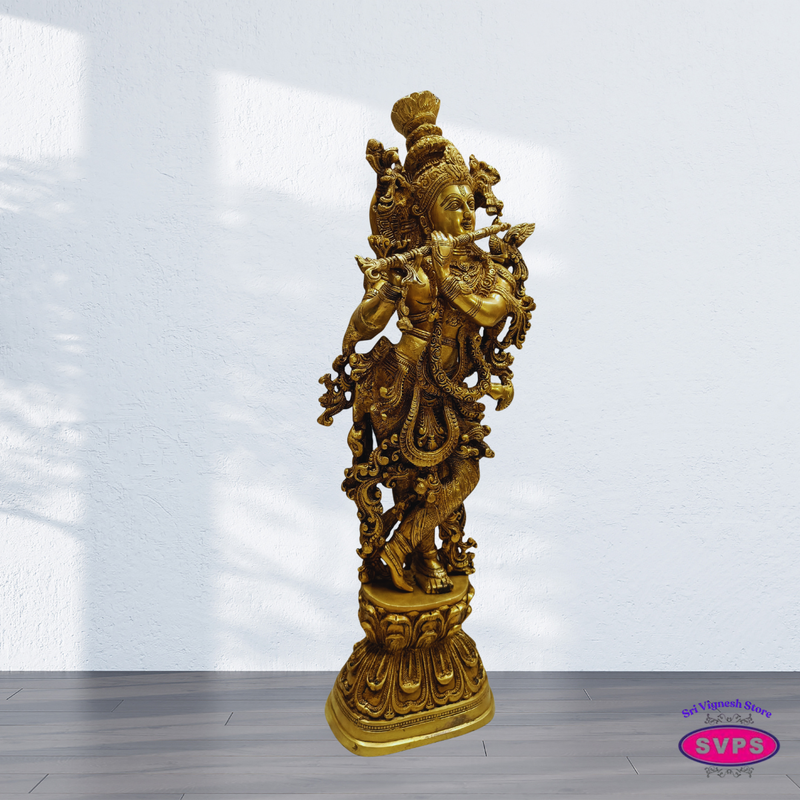 Decorative Brass Krishna Bhagavan Statue 2.5 Feet – Divine Living Room Accent