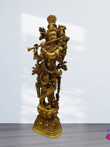 Decorative Brass Krishna Bhagavan Statue 2.5 Feet – Divine Living Room Accent