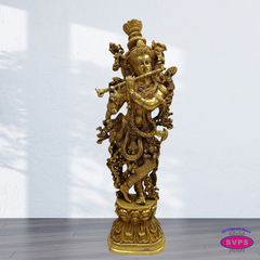 Decorative Brass Krishna Bhagavan Statue 2.5 Feet – Divine Living Room Accent