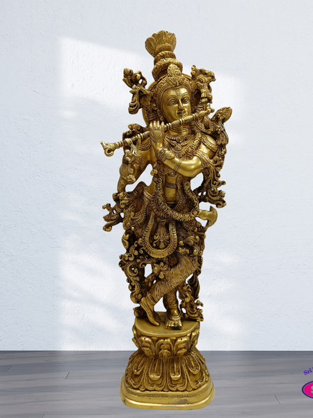 Decorative Brass Krishna Bhagavan Statue 2.5 Feet – Divine Living Room Accent