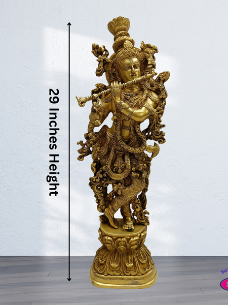 Decorative Brass Krishna Bhagavan Statue 2.5 Feet – Divine Living Room Accent