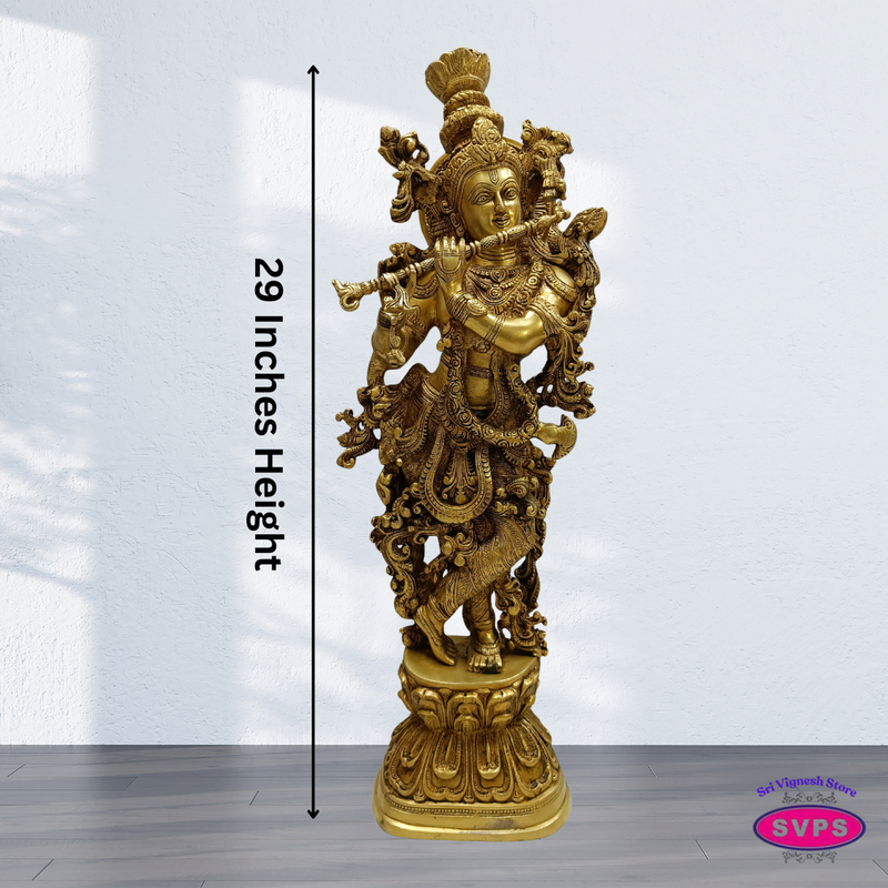Decorative Brass Krishna Bhagavan Statue 2.5 Feet – Divine Living Room Accent