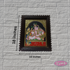 Baby Krishna Tanjore Painting with Teak Wood Frame | Butter Krishna Wall Decor | Pooja Room Art