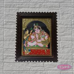 Baby Krishna Tanjore Painting with Teak Wood Frame | Butter Krishna Wall Decor | Pooja Room Art