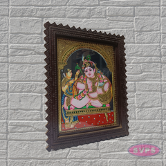Baby Krishna Tanjore Painting with Teak Wood Frame | Butter Krishna Wall Decor | Pooja Room Art