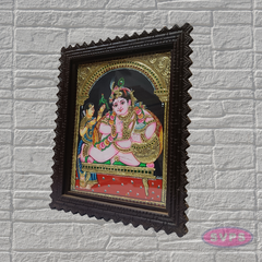 Baby Krishna Tanjore Painting with Teak Wood Frame | Butter Krishna Wall Decor | Pooja Room Art