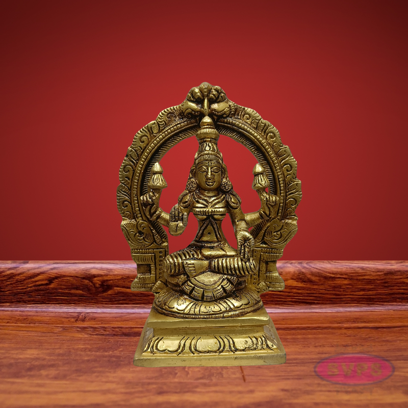 Brass Mahalakshmi Idol with Lotus for Pooja Room & Home Decor