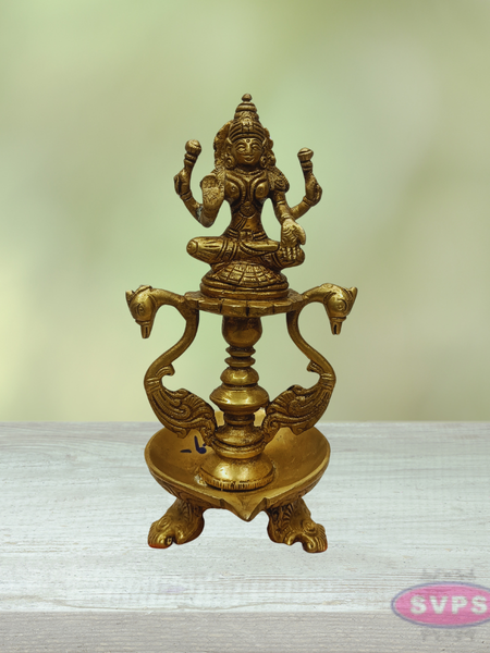 Goddess Lakshmi Brass Deepam with Decorative Base