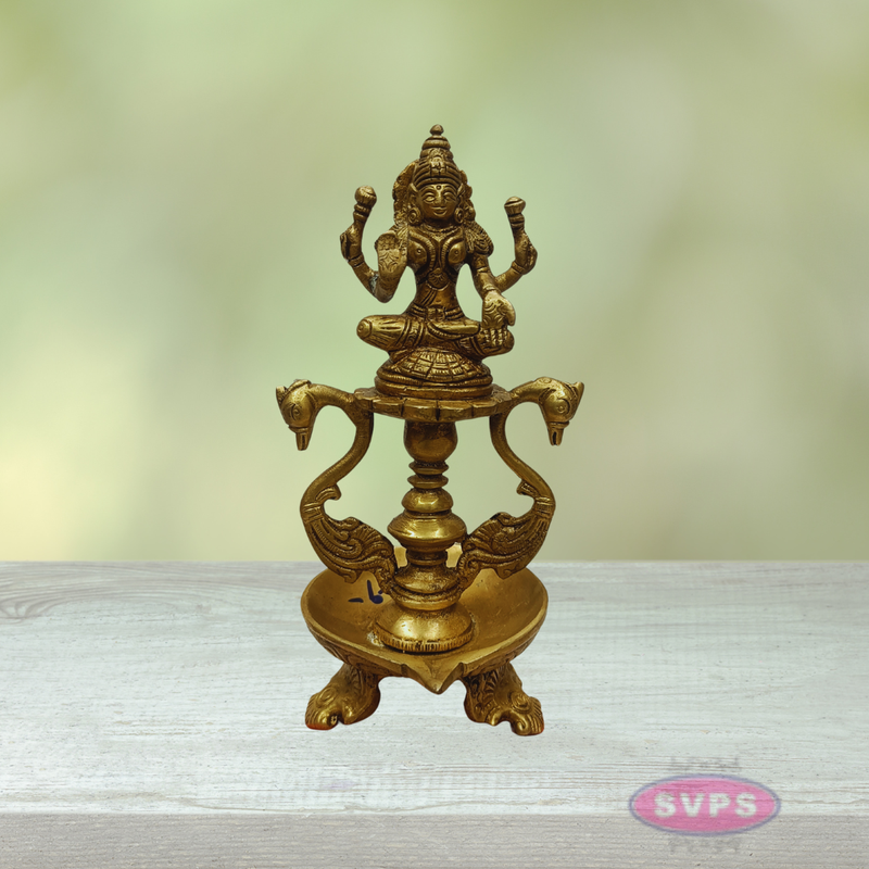 Goddess Lakshmi Brass Deepam with Decorative Base