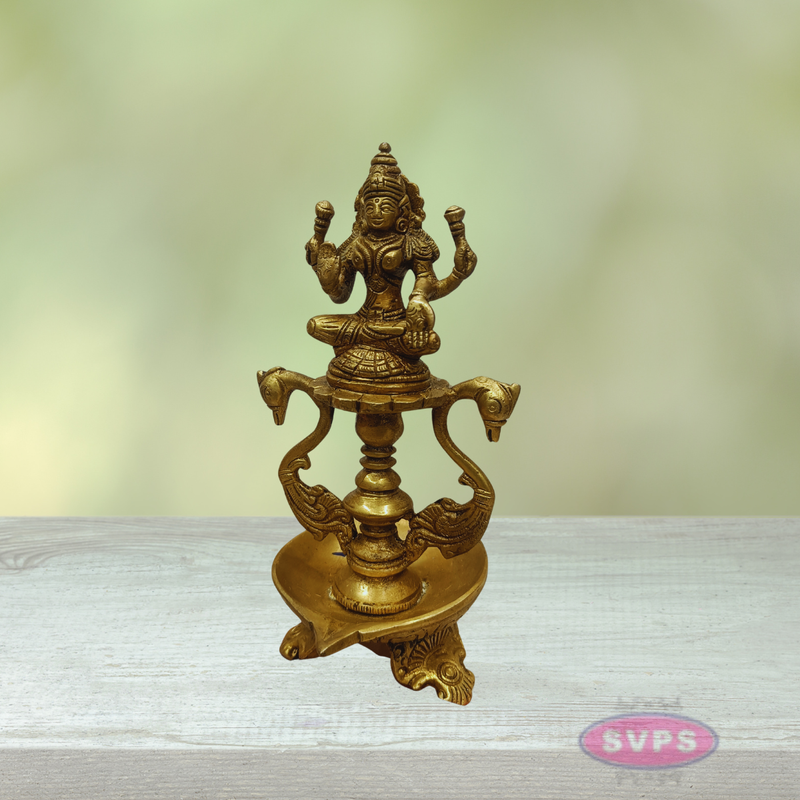 Goddess Lakshmi Brass Deepam with Decorative Base