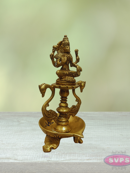 Goddess Lakshmi Brass Deepam with Decorative Base